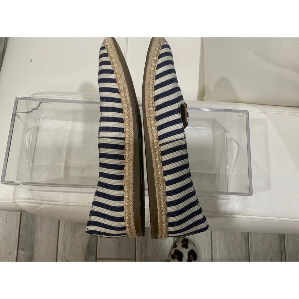 Brand Me too Navy Blue‎ White Striped Canvas Espadrille Loafers Flats Womens 8.5